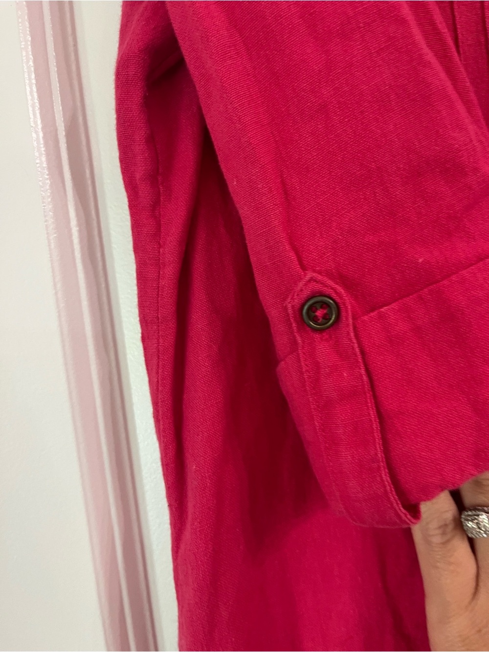 V-Neck Fuchsia Pintuck Tunic with Embellished Trim Sz Large Pink with Sequins - Picture 4 of 7